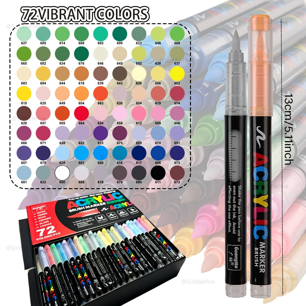 Rotuladores | Rotuladores de pintura acrílica de 72 colores, nuevos de 2026, bolígrafos de pintura con punta de pincel suave y rotuladores de