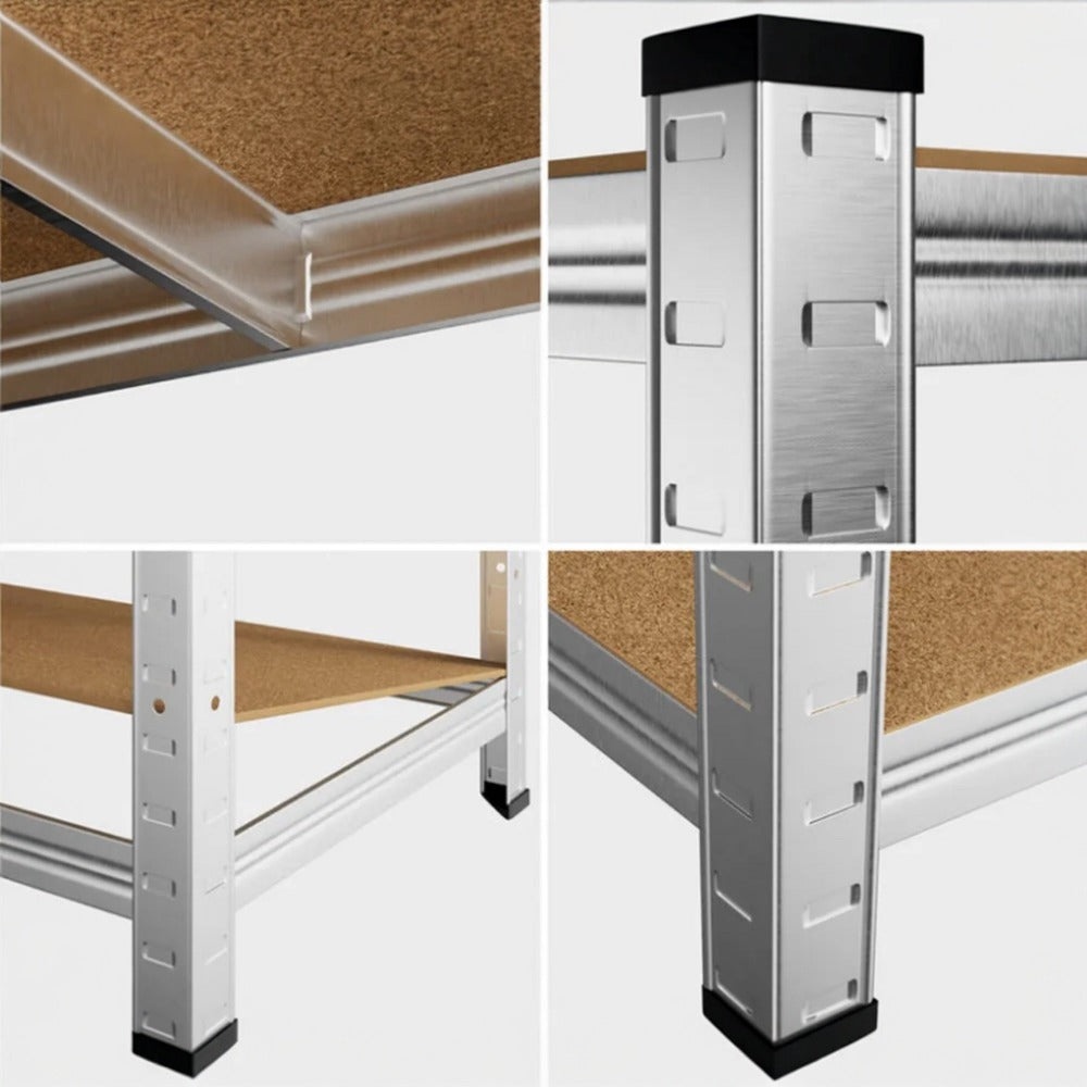 Estantería Metálica Almacenaje de Acero Galvanizado con 5 Baldas de MDF, Plata, 180x90x40cm Modular, Baldas Ajustables, trastero, Garaje.