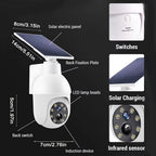 Lámpara de seguridad inteligente con energía solar, -rated; Lámpara de iluminación con sensor de movimiento con energía solar; Batería de litio de 2200 MAh, Foco de cámara de vigilancia de doble con forma realista; Sin funcionalidad de vigilancia real; Lá