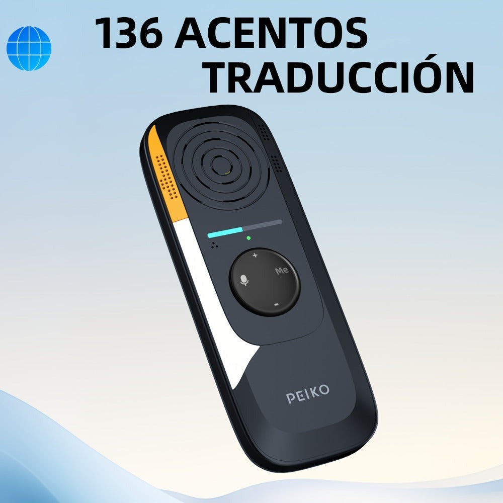 Dispositivo de traducción de lenguaje bidireccional portátil PEIKO con auriculares - Traducción de voz en línea instantánea, 75 idiomas, alta precisión, carga por tipo C, diseño compacto para viajes, negocios, aprendizaje, herramienta de traducción de via