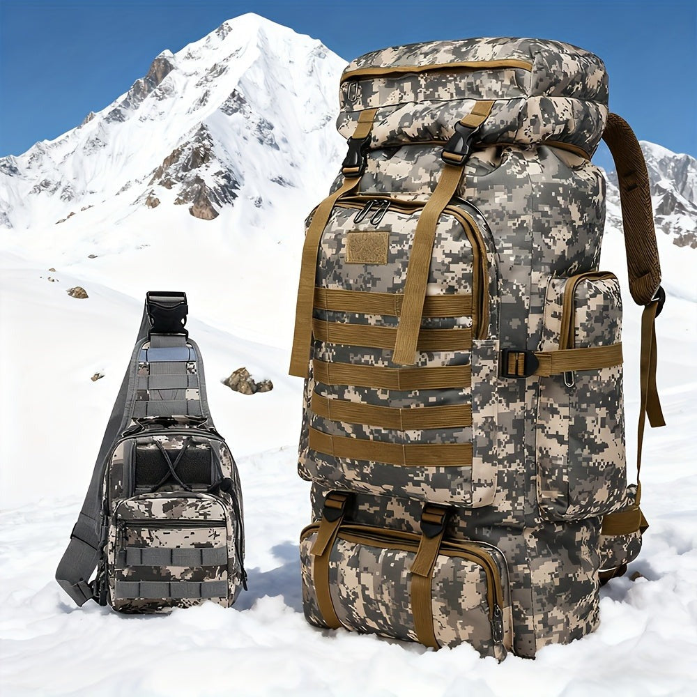 Un conjunto de dos piezas, una mochila para senderismo y montañismo