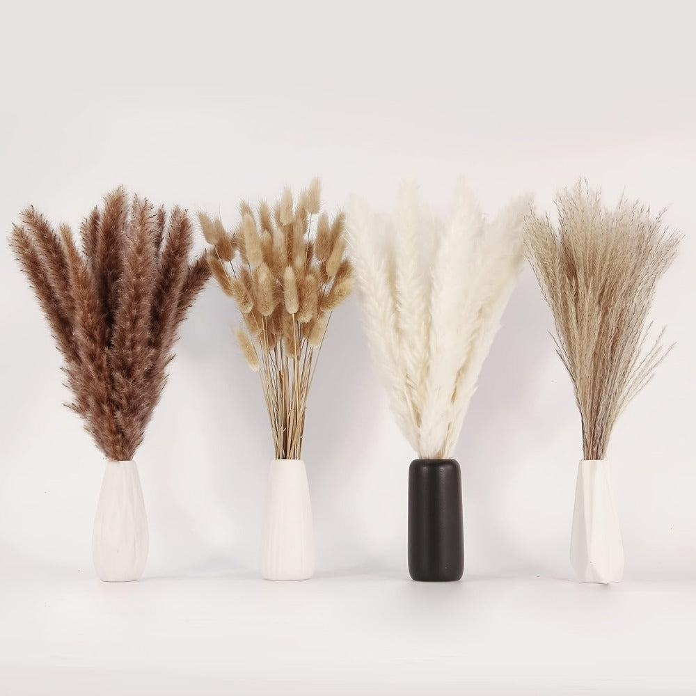 Ramo de Flores Secas de Hierba de las Pampas 200 piezas, Cola de Conejo 43.18 cm, Flores Naturales Esponjosas y Pomposas para Decoración de Bodas, Hogar o Fiestas - Estilo Bohemio (Clásico)