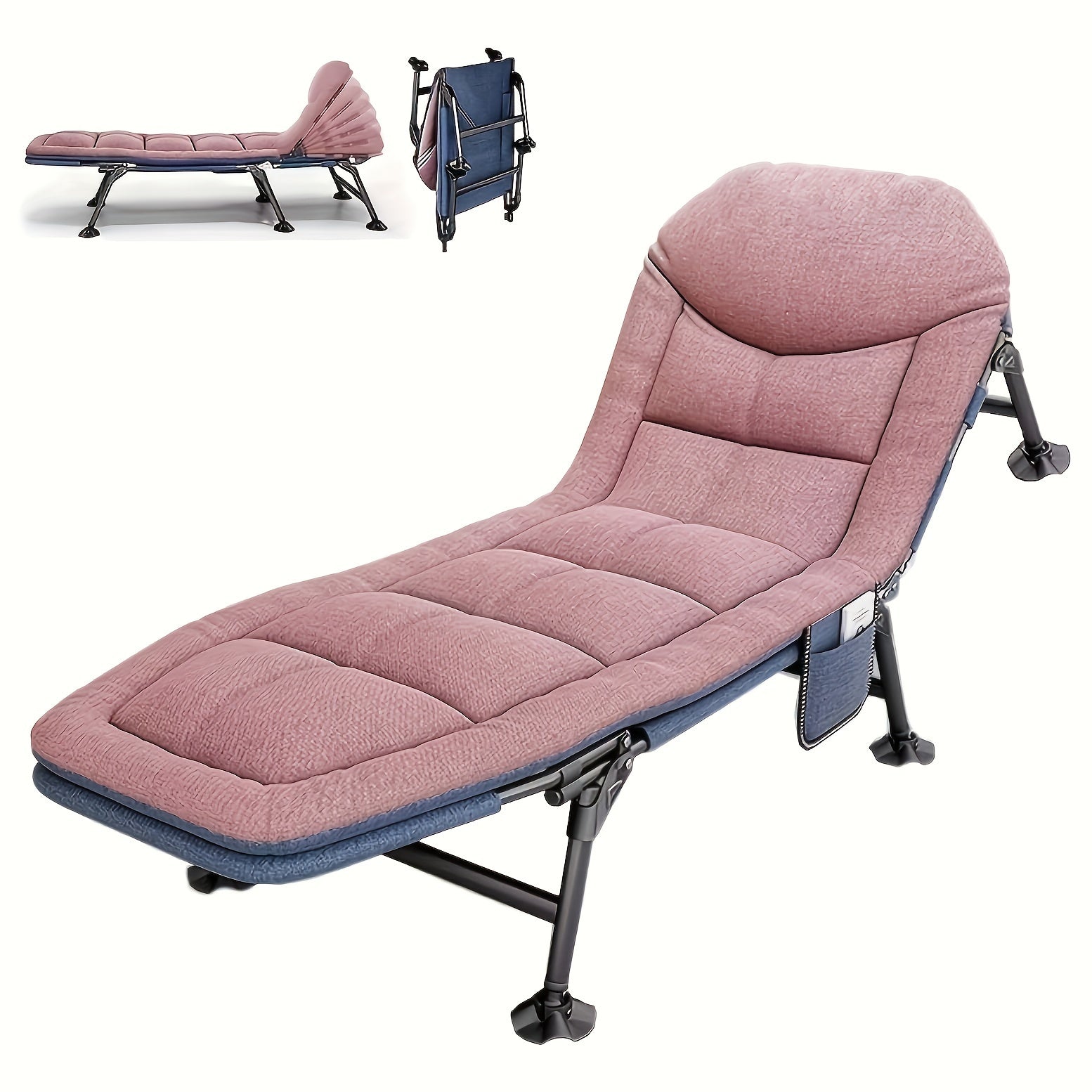 Camilla Solar de Jardín - Jardín Reclinable, Cama de Pesca, Pesca de Carpa con Bolsillo Lateral y Colchón, Camilla Solar Portátil Ajustable de 5 Velocidades para Exteriores