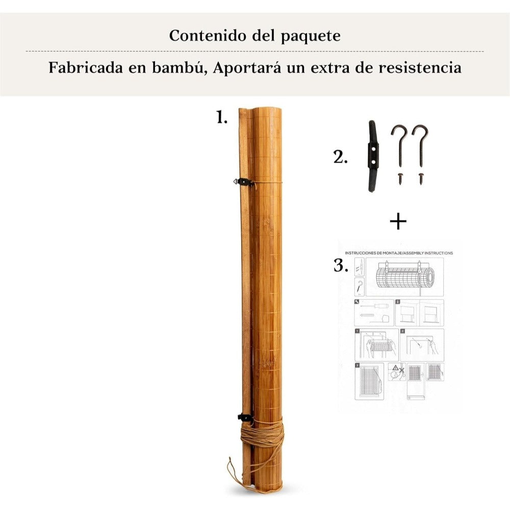 NQT Persiana Estor Enrollable de Bambú Natural, Protección Solar y Privacidad para Ventana