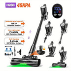 Aspiradora Inalámbrica de Alta Succión para el Hogar, Aspiradora Multiusos 10 en 1 con Cañón, Autonomía de 45 Minutos, 3 Modos de Succión con Luces LED Verdes Mejoradas y Cepillo Sin Enredos para Hogar, Pisos de Madera, Alfombras y Pelo de Mascotas