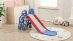 Tobogán infantil 4 en 1, tobogán con columpio y canasta de baloncesto, longitud del tobogán 145 cm, parque infantil multifuncional, para uso en interiores y exteriores, con peldaños y soportes extra anchos