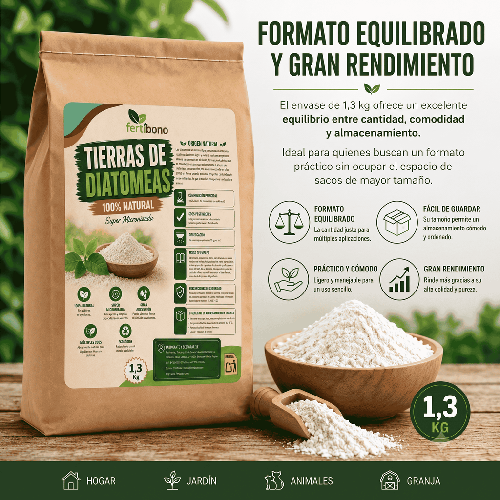 Tierra de Diatomeas Premium – 100% Natural | Polvo Ultrafino 1,3 kg |Múltiples Aplicaciones | Alta Pureza Super Blanca | Vegano y Seguro