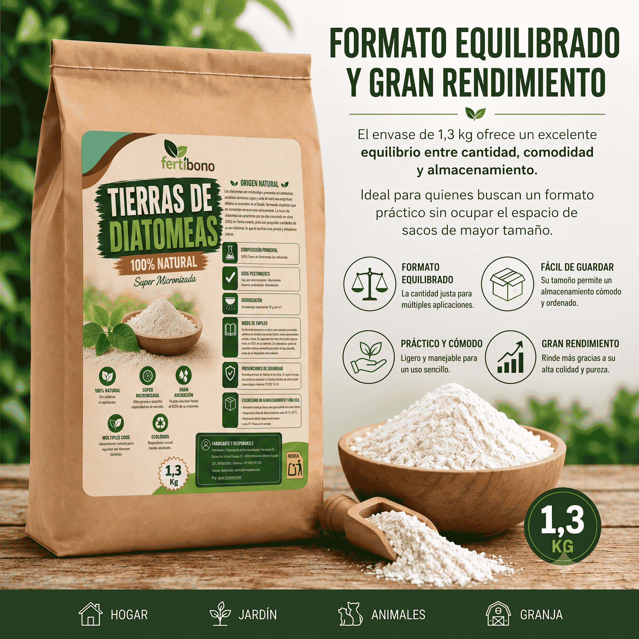 Tierra de Diatomeas Premium – 100% Natural | Polvo Ultrafino 1,3 kg |Múltiples Aplicaciones | Alta Pureza Super Blanca | Vegano y Seguro