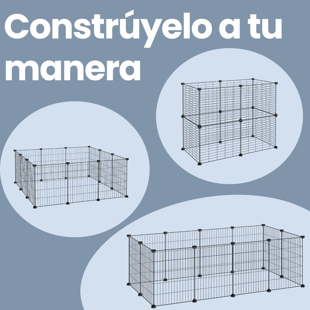 Parque de Mascotas en Bricolaje, Valla Metálica para Hámster y Conejitos, Aula para Animalitos, Negro