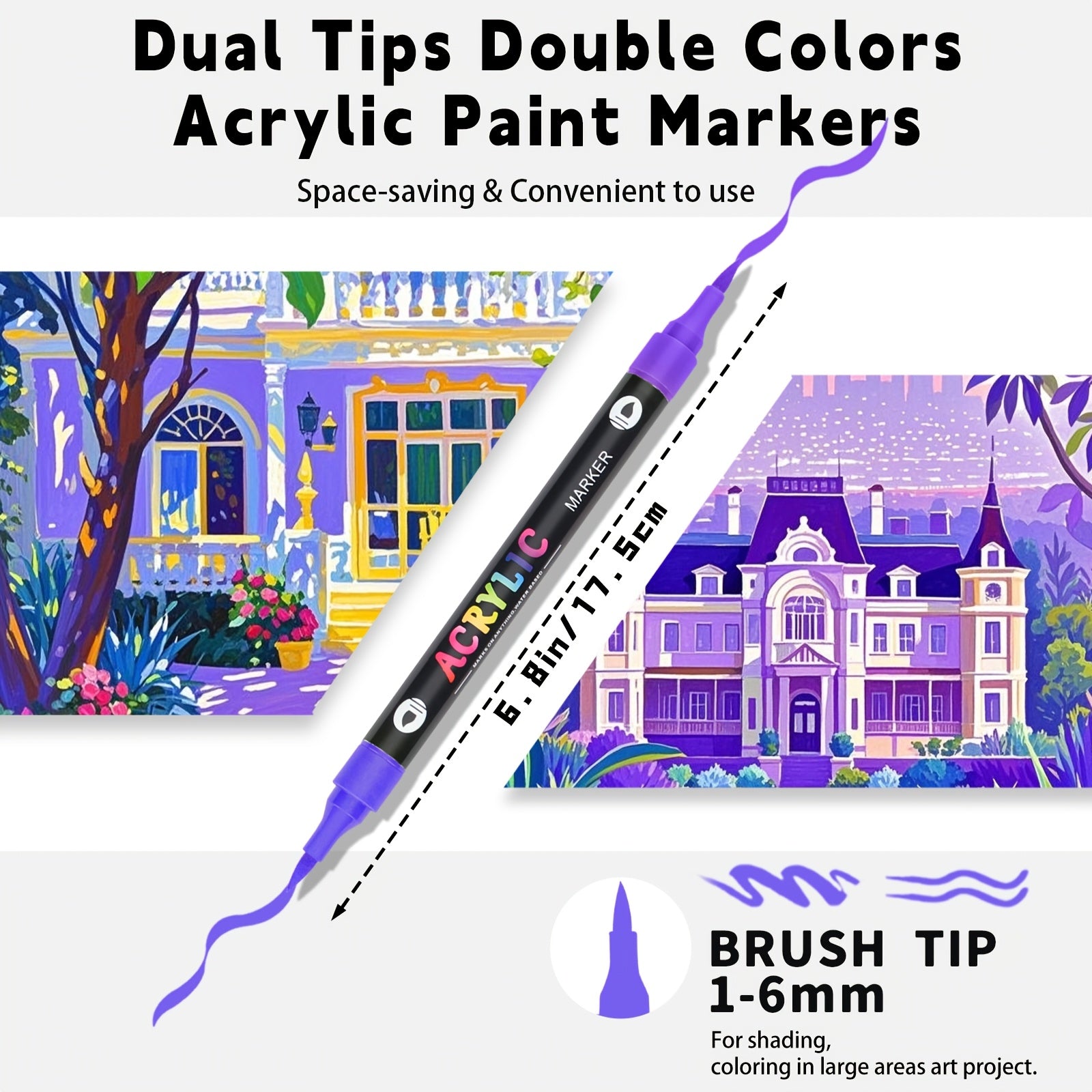 Paquete de 12 rotuladores de pintura acrílica de 24 colores/paquete de 24 de 48 colores/paquete de 36 de 72 colores, punta de pincel de doble cabeza, bolígrafo de pintura acrílica de dos colores, apto para adultos, piedra, madera, roca, lienzo, plástico,