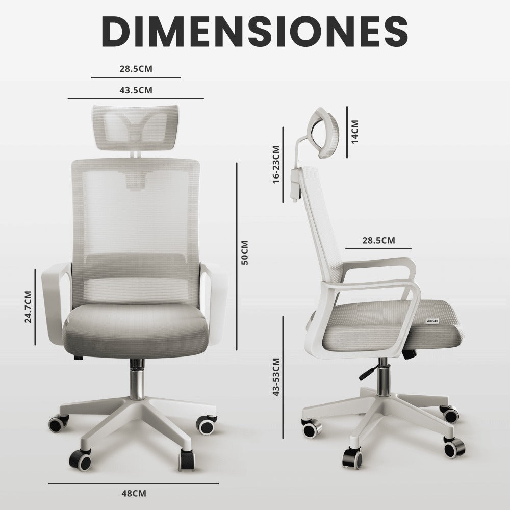 RELAXTY Silla de Oficina Ergonómica – Ajustable y Reclinable con Reposacabezas, Soporte Lumbar, Malla Transpirable y Ruedas 360° | Soporta Hasta 100 kg