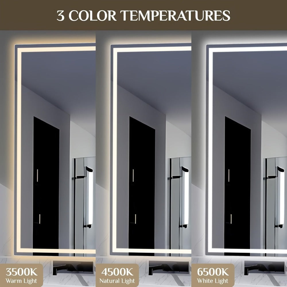 Espejo de baño iluminado, 100 x 60 cm, espejo LED iluminado, espejo de pared para baño, espejo de maquillaje regulable, adecuado para baño, dormitorio, hotel
