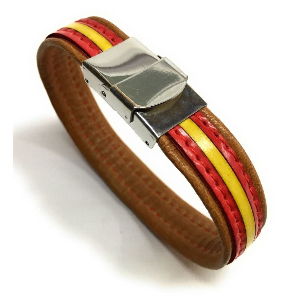 Pulsera De Cuero Bandera De España (Fabricada Artesanalmente) | Complementos de Moda Unisex para Hombres y Mujeres de Estilo Atemporal y Elegante | Regalos Originales y Exclusivos