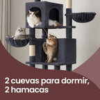 Árbol para Gatos de 175 cm, Torre Multinivel, 2 Niveles, 2 Hamacas, 5 Postes Rascadores, Cepillo, Plataformas, Regalos de Navidad
