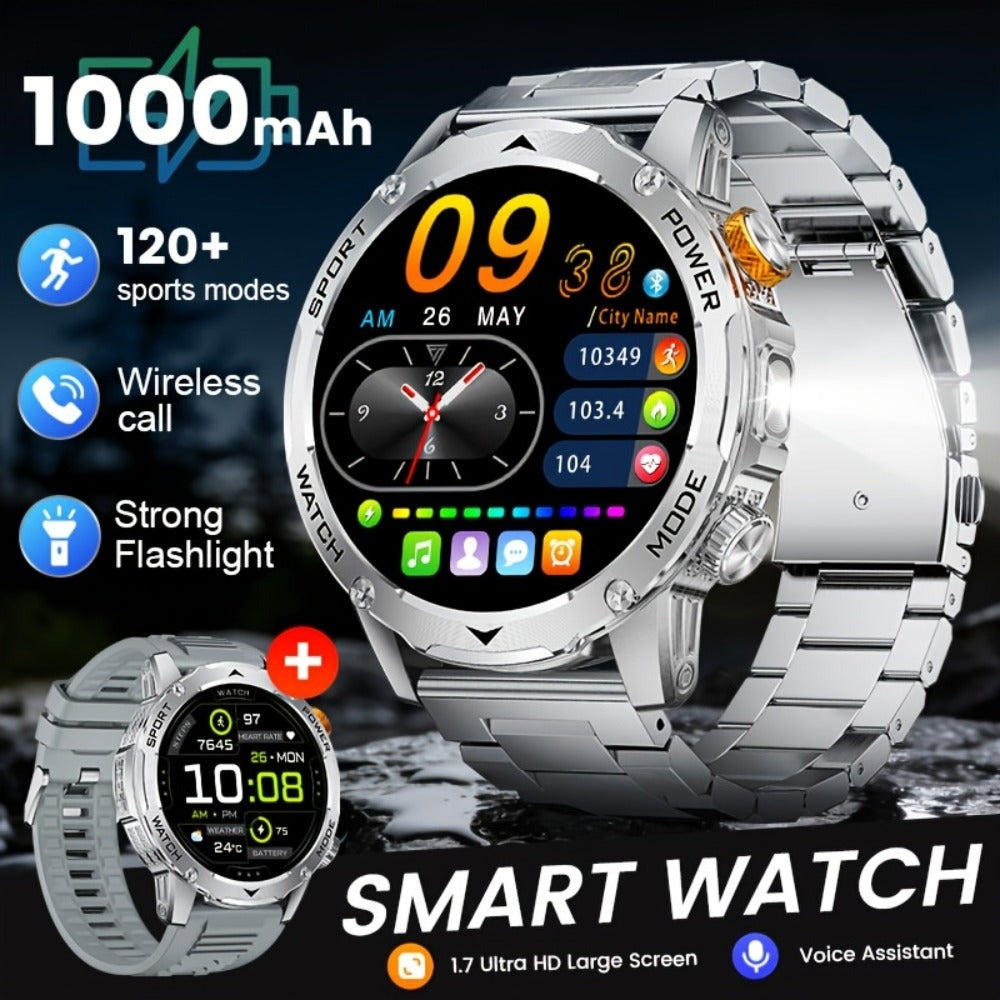 SIEMORL Smartwatch para hombre con más de 50 horas de tiempo de espera ultra largo, reloj inteligente HD de 1.7 pulgadas con batería de 1000 mAh/Función de teléfono/Más de 110 modos deportivos/Monitoreo del sueño, Reloj para hombre para iPhone Android Pod