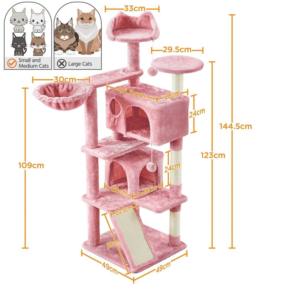 Rascador para gatos Costoffs, de 145 cm de altura, robusto árbol trepador con postes de sisal para rascar, 2 cuevas para gatos y sisal de juego para gatos
