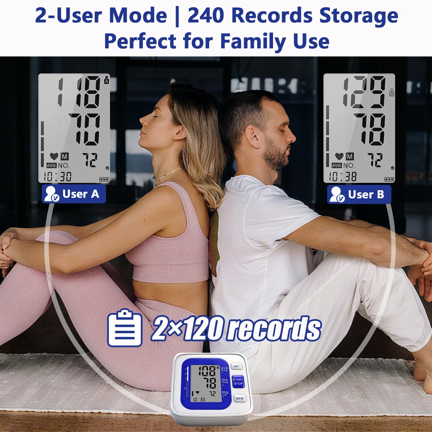 Monitores de presión arterial digitales de brazo precisos con manguito grande para uso doméstico, IBH, medidor de pulso, manguito de 22-40 cm, memoria 2X120, pantalla LCD (48x65 mm); se usa con alimentación por enchufe y a pilas (pilas no incluidas)