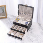 Joyero de tres capas de terciopelo y piel sintética, compacto y portátil para guardar aretes, anillos, collares y otros suministros para hacer joyas