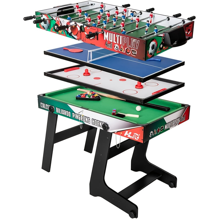 Mesa de Juego Multifuncional 4 en 1 HLC, Patas Plegables, Varillas Telescópicas, Deportes Multifuncionales/Billard/Tenis de Mesa/Hockey, Adecuada para Entretenimiento Familiar, Sin Batería