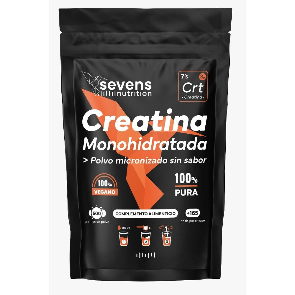 Pack 2x Creatina Monohidratada en Polvo Sin Sabor – 1000 g Totales – Creatina Micronizada 100 % Pura – Vegana y Sin Gluten – Sevens Nutrition