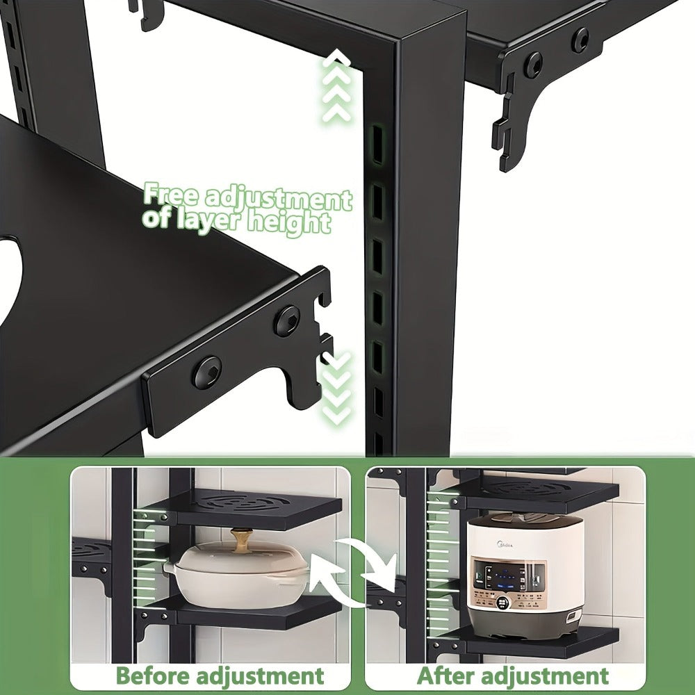 Un estante para ollas robusto con características ajustables y 7 niveles diseñado para guardar ollas, ideal para gabinetes y versátil para usar en encimeras de cocina así como en gabinetes