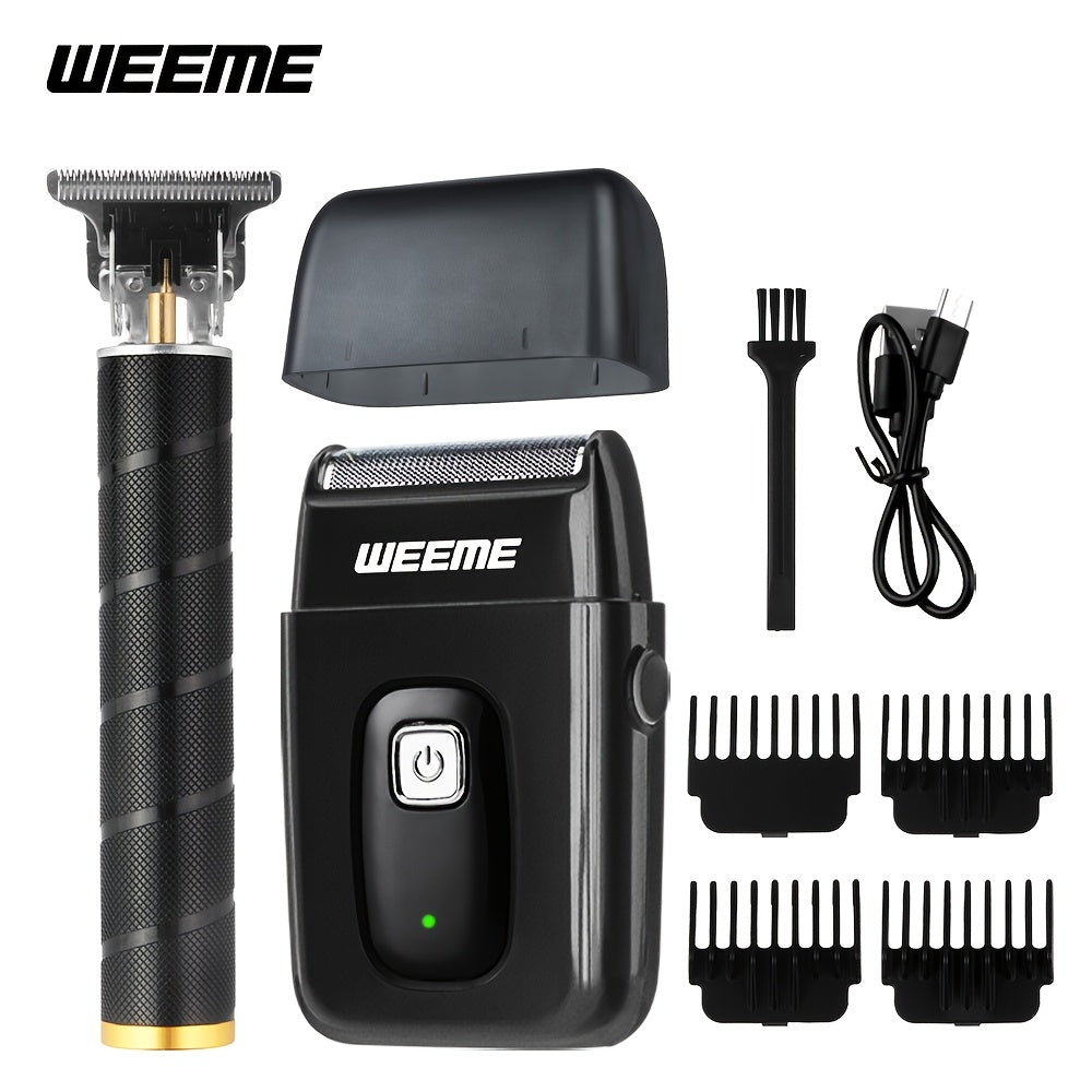 Kit de aseo eléctrico WEEME para hombre, , 3 piezas - Cortapelos + Recortador de barba + Máquina de afeitar eléctrica, carga USB, pantalla LCD de nivel de batería, ideal para peinado/afeitado/esculpir, uso en casa y viajes familiares en coche, regalo del