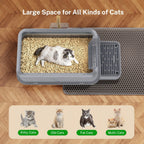 Bandeja de arena para gatos XXL de acero inoxidable con recinto desmontable, gran capacidad de 32L, incluye tapete XXL para arena de gato, pala metálica y escaleras para gatos mayores, apta para todos los gatos