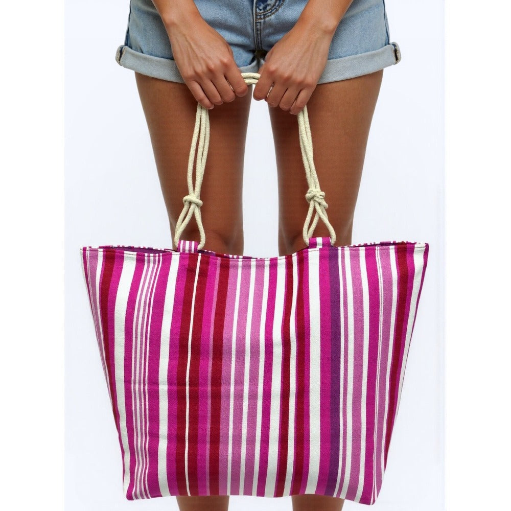 TOTE BAG Grande Rayas Multicolor – BOLSO DE PLAYA de Lona con Asas de Cuerda, Capacidad Extra, 6 Colores Disponibles