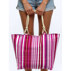 TOTE BAG Grande Rayas Multicolor – BOLSO DE PLAYA de Lona con Asas de Cuerda, Capacidad Extra, 6 Colores Disponibles