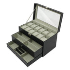 Caja de Joyería, Estuche de Almacenamiento de Joyería con 2 Cajones, Organizador de Joyería de 3 Niveles, Estuche de Reloj con 12 Ranuras, Gabinete de Joyería de Escritorio para Pendientes y Anillos, Gran Regalo, Negro