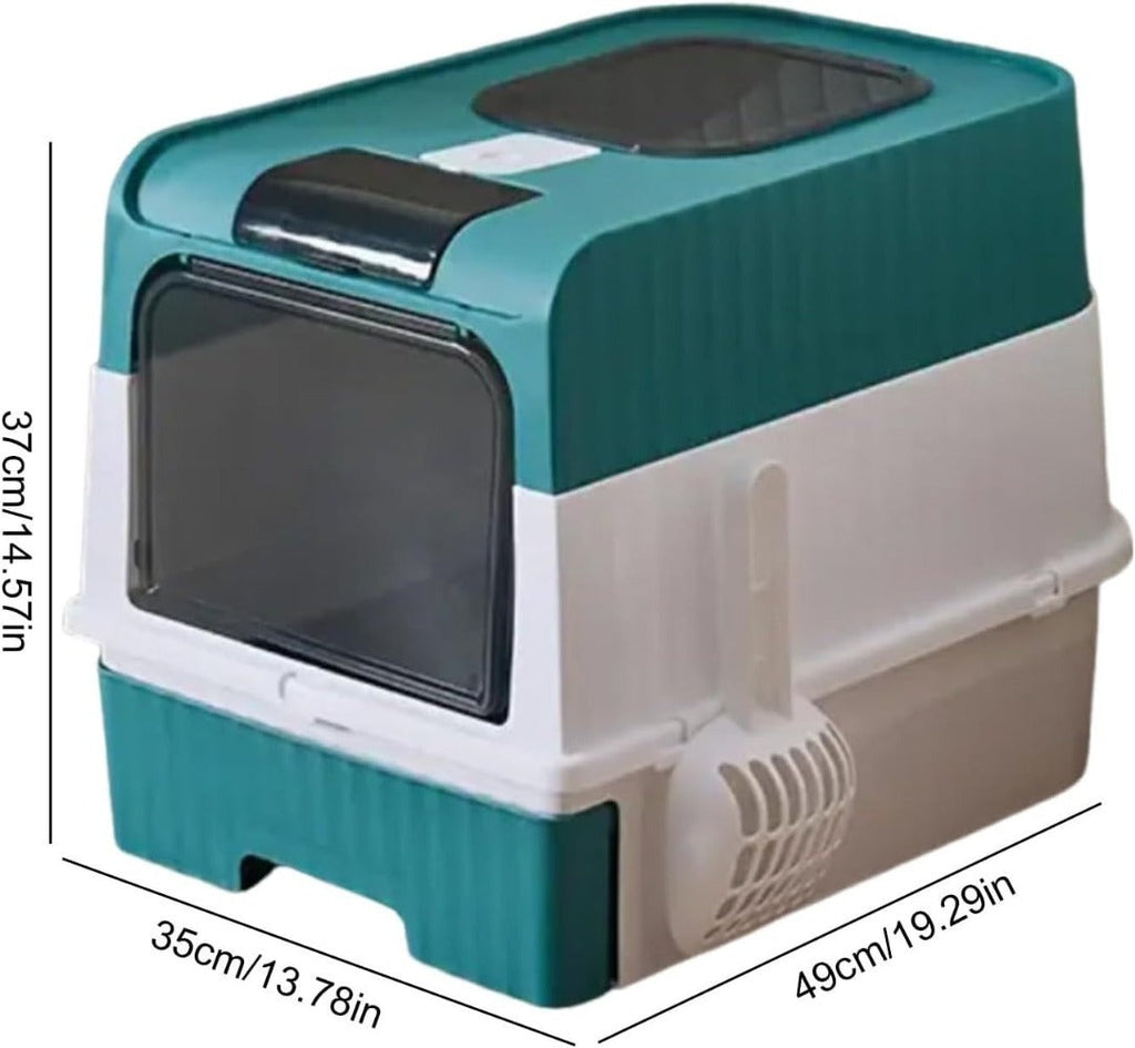 Caja de Arena para Gatos Espaciosa con Tapa Arenero - A Prueba de Fugas, Diseño Plegable, Soporta hasta 14.97 KG, Incluye Pala, Sin Rastro para Limpieza Fácil, Construcción Duradera de ABS/PE/Silicona, Forma Rectangular, Caixa de Arena para Gatos Extra Gr