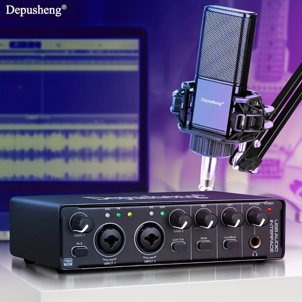 Interfaz de audio profesional Depusheng, tarjeta de sonido, 24 bits/192 kHz, XLR y alimentación fantasma, para guitarra eléctrica, PC/streaming/Win, alimentación por USB