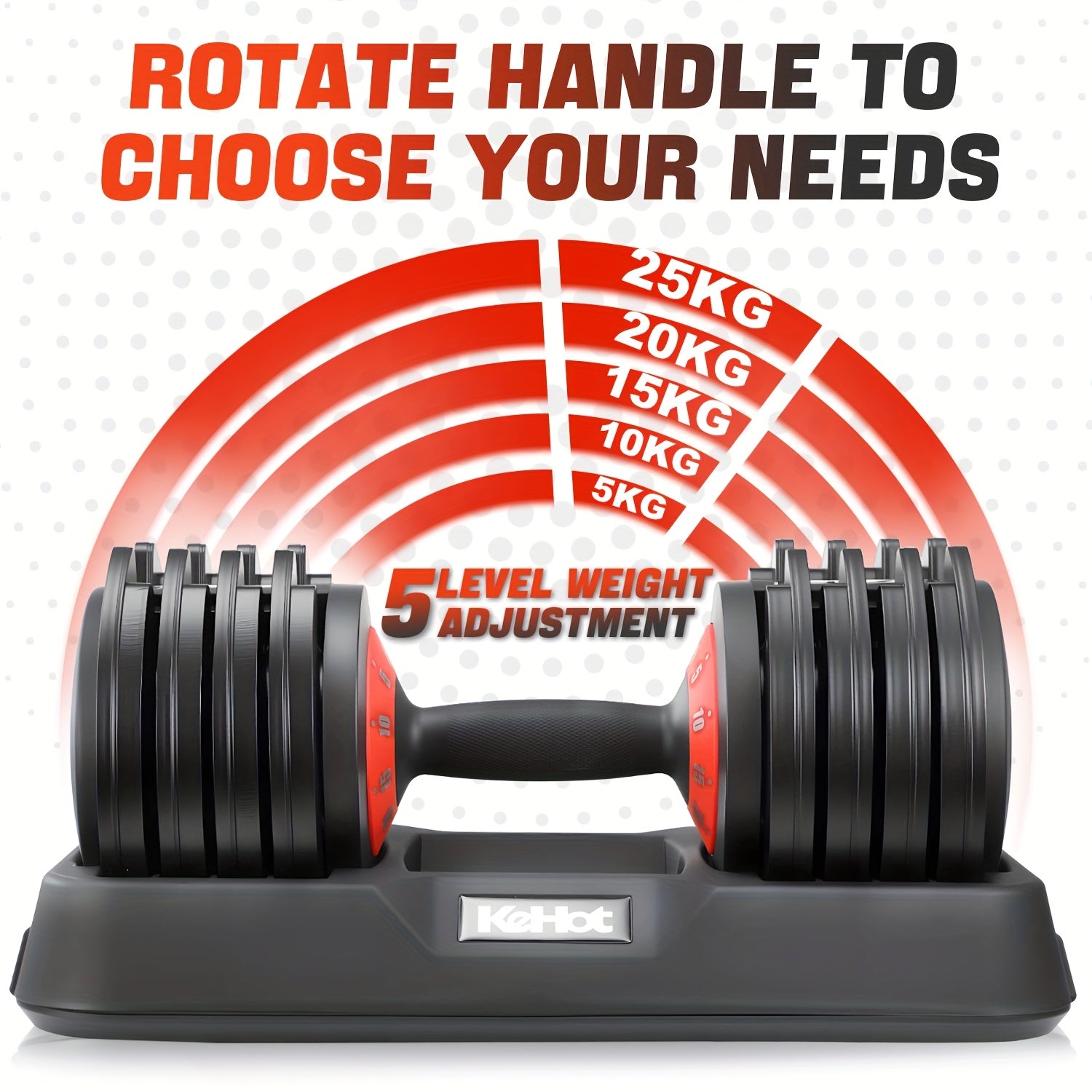 Set de mancuernas ajustables 5 en 1 | Ajuste rápido de peso con un toque y 5 niveles | Opciones de 12KG/25KG | Entrenamiento de fuerza profesional para gimnasio en casa | Incluye placas de peso y barra corta