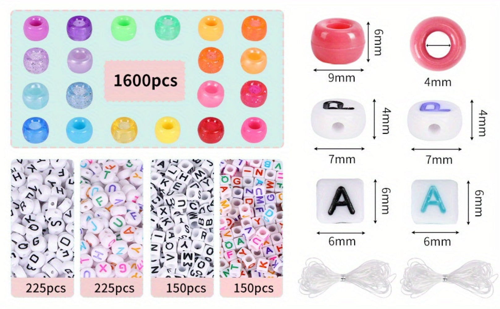 2350 piezas, 64 colores, kit de cuentas pony para hacer pulseras, kit de pulseras de la amistad con cuentas Kandi arcoíris, cuentas con letras y cordón elástico para hacer pulseras y collares, set para niñas