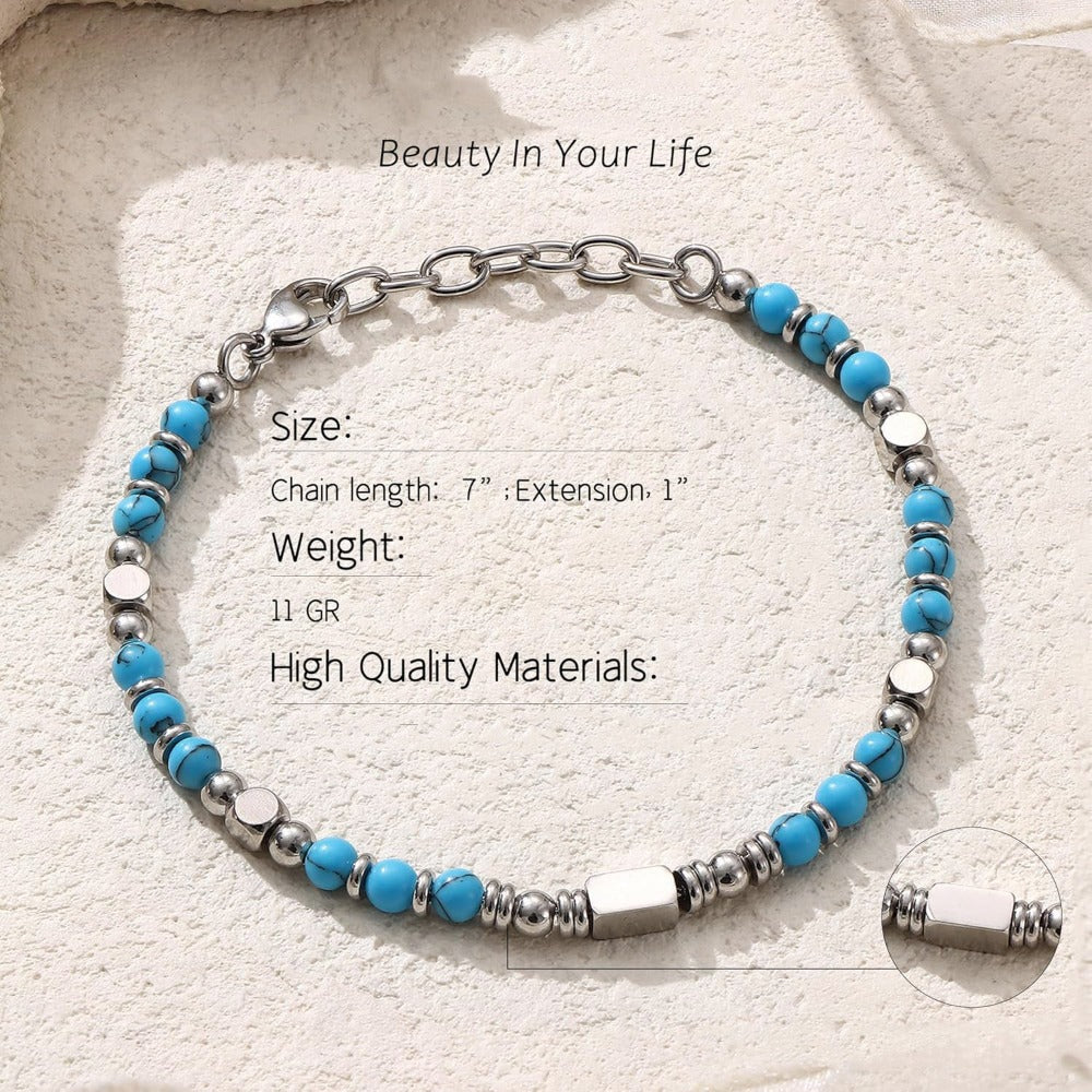Pulsera de perlas para mujer y hombre - Pulsera de acero inoxidable color plateado con piedras de perlas, pulsera de joyería como regalo para mujeres, hermana, mejor amiga