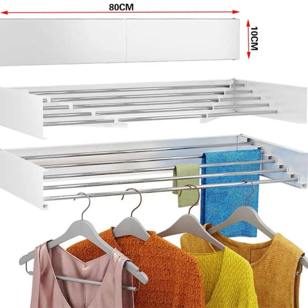 Mikomika Tendedero Plegable Montar en Paredes - Retrctil - Tendedero Plegable de 80cm para Interiores o Exteriores -y Compacto Que Ahorra de Espacio, Capacidad para 30Kilos, Cuenta con 6 barras de 80cm aluminio de alta resistencia (T001 1999)