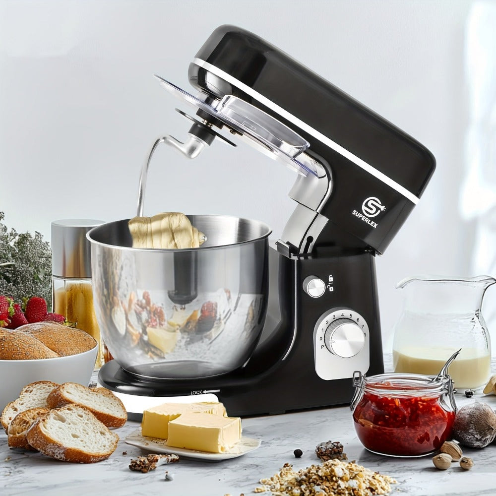SUPERLEX Batidora de Pie 3 en 1 de 5L con 8 Velocidades, Máquina de Cocina con Función Pulse, Gancho para Masa, Batidor y Batidor de Huevos para Hornear Pasteles y Pan