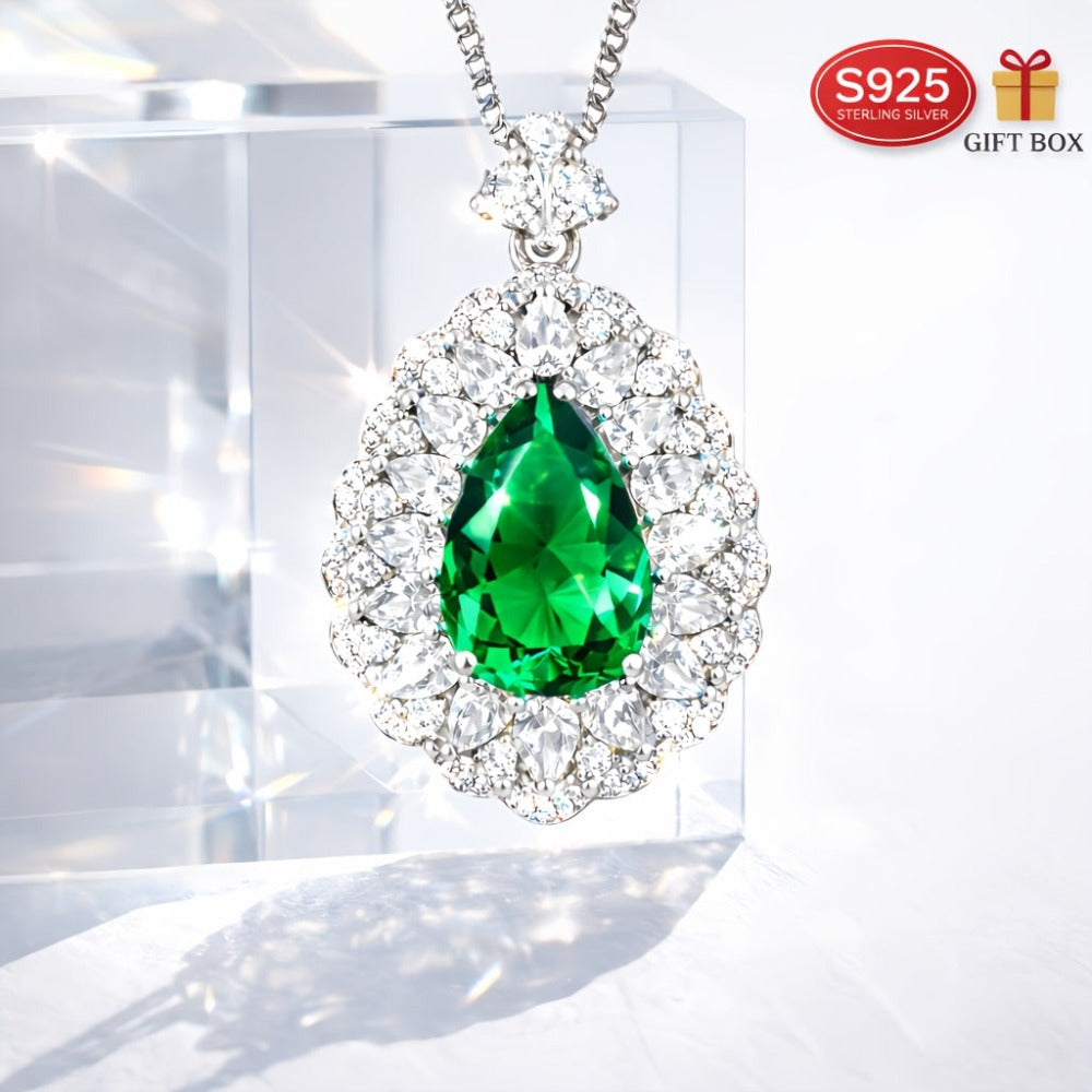 Collar de Zirconia Sintética Verde S925 para Mujer, 5 Quilates de Zirconia Sintética, Ideal para Uso Diario y Banquetes de Boda, Regalos de Aniversario, Regalos de Año Nuevo, Empaque en Caja de Regalo