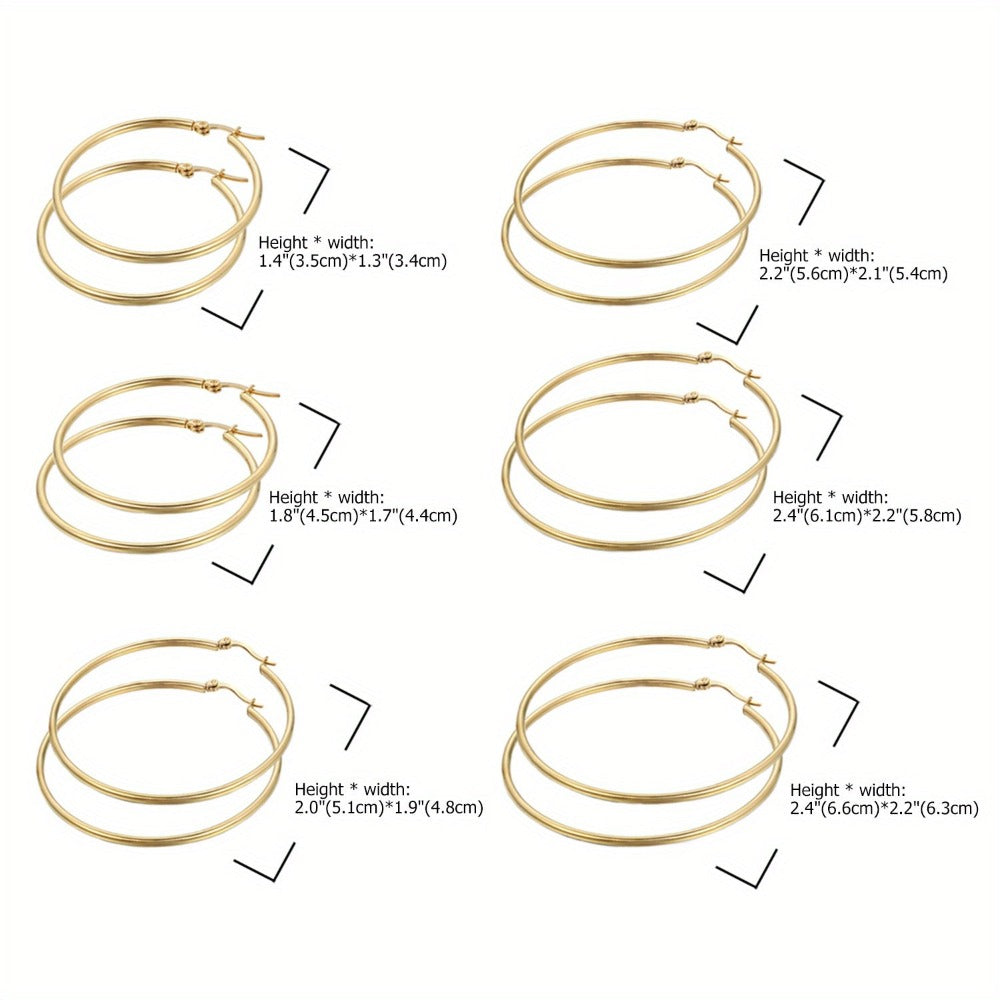 JewelryWe Moda Mujer Aro Grande Dorado Pendiente Anillo Acero Inoxidable Regalo de San Valentín 2pcs