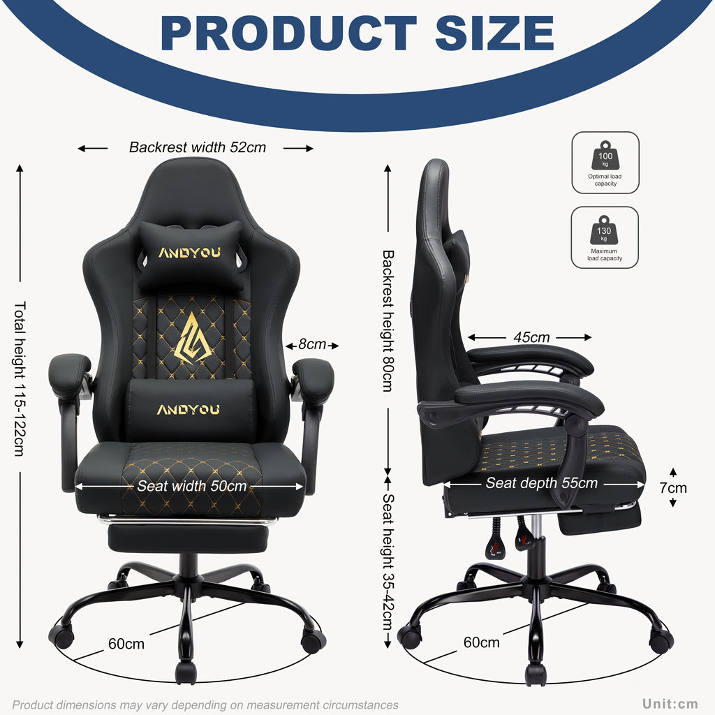 Silla de oficina | Silla de gaming Andyou con reposapiés, silla ergonómica de ordenador para juegos, silla de tarea giratoria y ajustable con