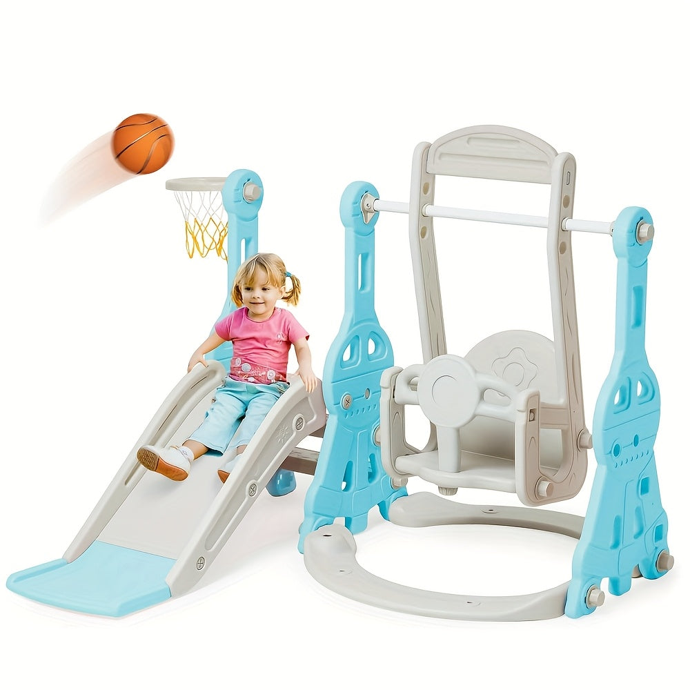 Conjunto de tobogán y columpio para niños pequeños 4 en 1, tobogán para bebés con columpio, tobogán, escalador y baloncesto, juego de columpio y tobogán para niños, juguete de parque infantil para interiores y exteriores, patio trasero, para niños pequeño