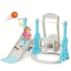 Conjunto de tobogán y columpio para niños pequeños 4 en 1, tobogán para bebés con columpio, tobogán, escalador y baloncesto, juego de columpio y tobogán para niños, juguete de parque infantil para interiores y exteriores, patio trasero, para niños pequeño