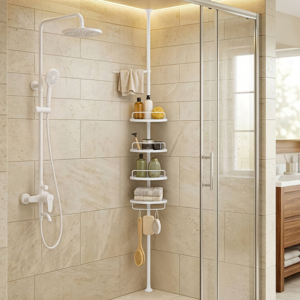 Estante de Esquina para Ducha, Estante de Baño de 4 Niveles, Organizador Ajustable de 85 a 305 cm, Estantes para Baño