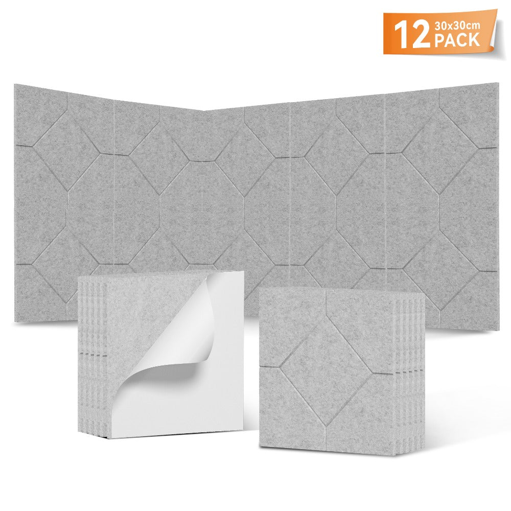 12 piezas de paneles acústicos rómbicos autoadhesivos, paneles de pared de alta densidad, paneles de pared de listones
