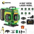 Nivel Láser Verde 4D de 16 líneas con retícula horizontal y vertical de alta precisión, rotación de 360°, nivelación automática y es un nivel láser multifuncional para medición precisa. Equipado con dos baterías de litio de 2400mAh/3600mAh