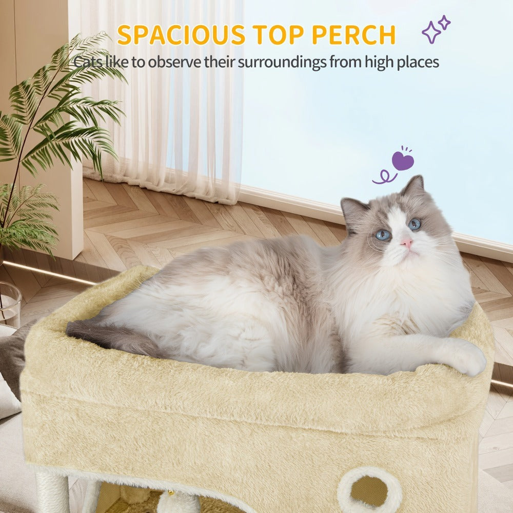 Rascador para Gatos, Árbol de 178 cm con Plataforma Grande, 2 Cuevas, 7 Postes Rascaresos, Pompones, Reposaderos y Hamaca, Adecuado para Todas las Razas de Gato, Gris Claro