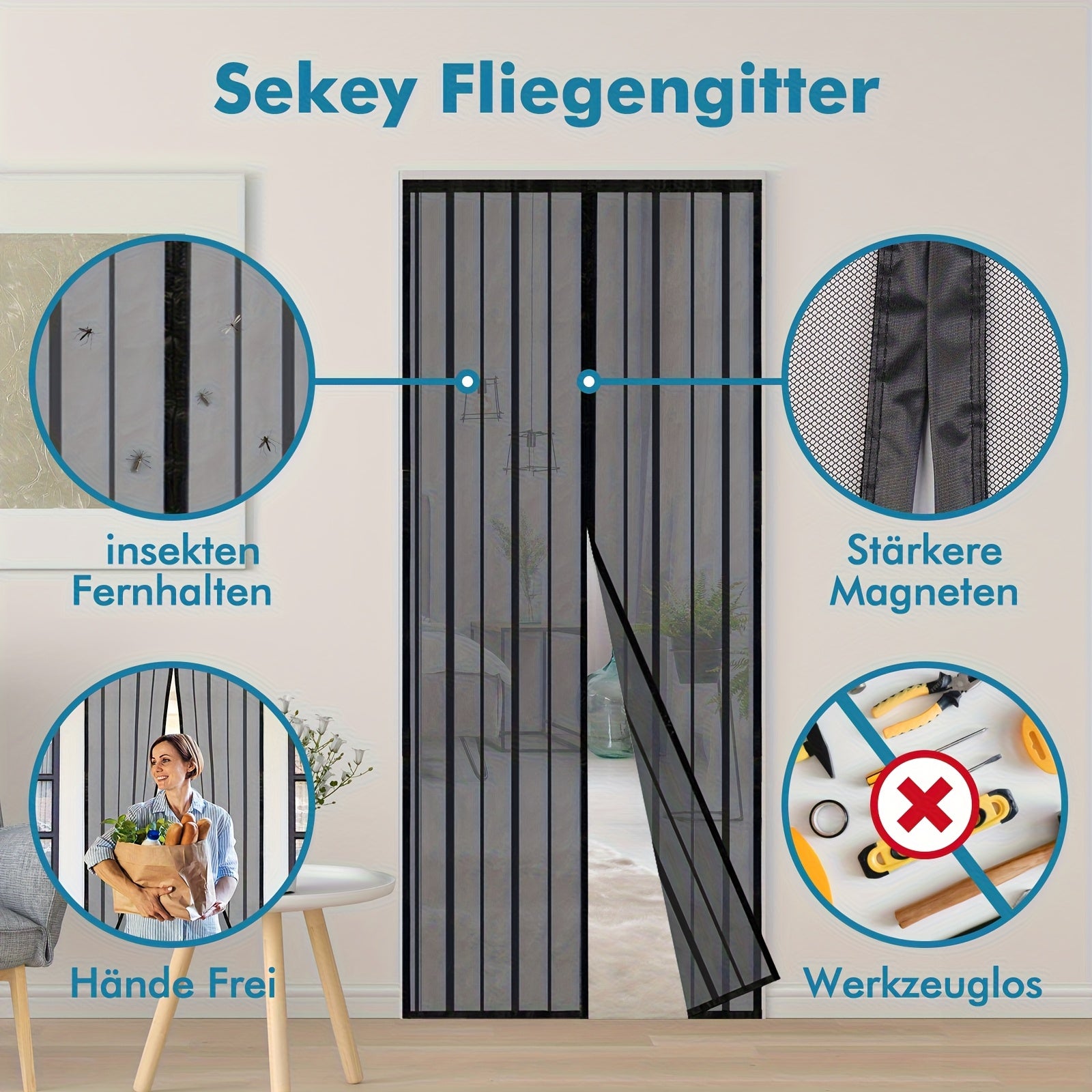 Mosquitera magnética para puerta o ventana | Balcón, patio y ventilación del hogar