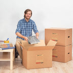 Caja Cartón para Mudanzas y Almacenaje Ultra Resistentes con Asas, Fabricadas en Cartón Duro, Ideal para Mudanzas o Almacenaje de Libros y Ropa, Transporte Cómodo y Seguro gracias a las Asas Laterales - packer PRO