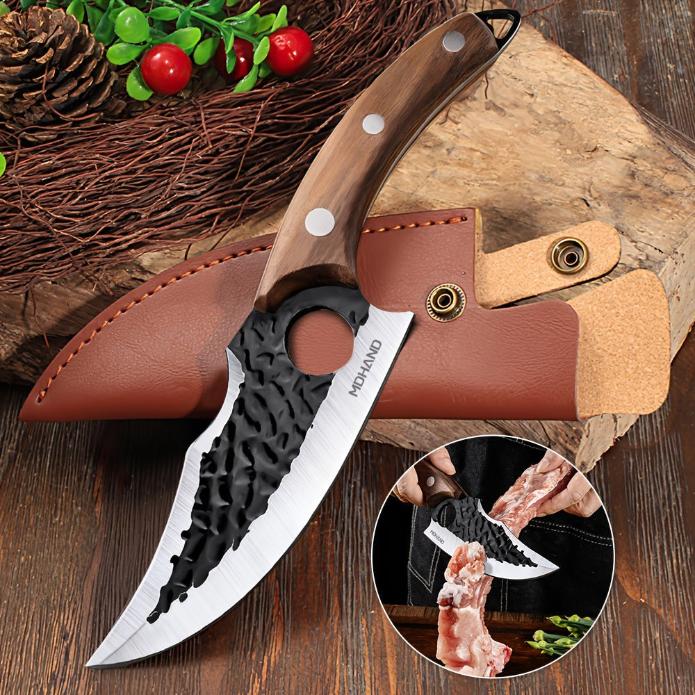 MTG47 Cuchillo Curvo Negro de Tres Hojas con Agujeros en una Caja de Regalo Marrón (MDHAND)