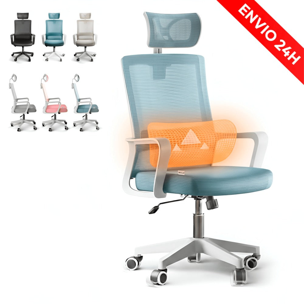 RELAXTY Silla de Oficina Ergonómica – Ajustable y Reclinable con Reposacabezas, Soporte Lumbar, Malla Transpirable y Ruedas 360° | Soporta Hasta 100 kg